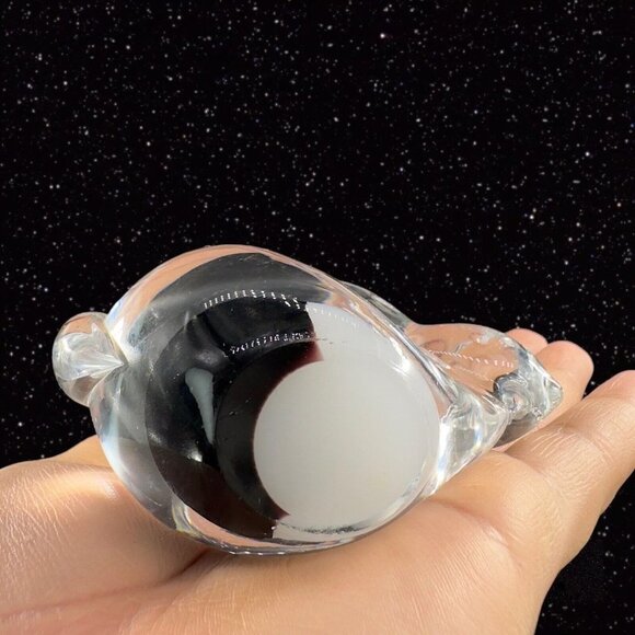 Whimsical Art Glass Bunny Rabbit Figurine Clear With White Black Figurine Glass - Picture 10 of 11